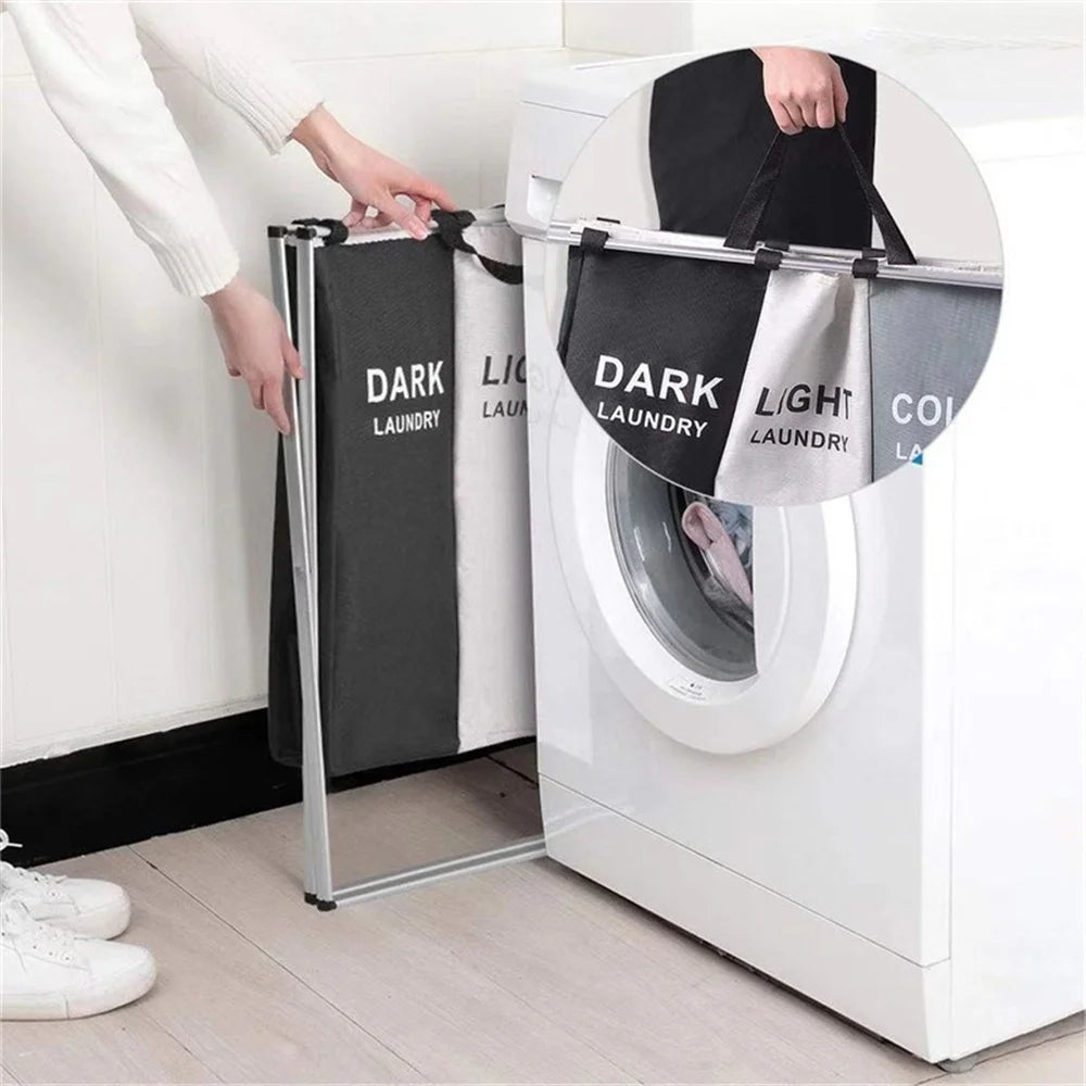 1-3Grids Laundry Basket Foldable Dirty Clothes Organizer Bathroom Waterproof Storage Basket Large Laundry Hamper Two Size New