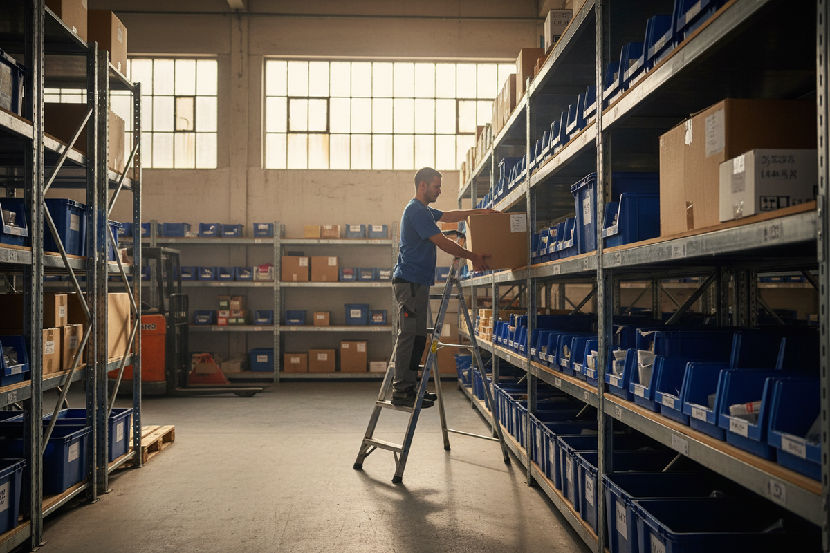 Worker arranging inventory